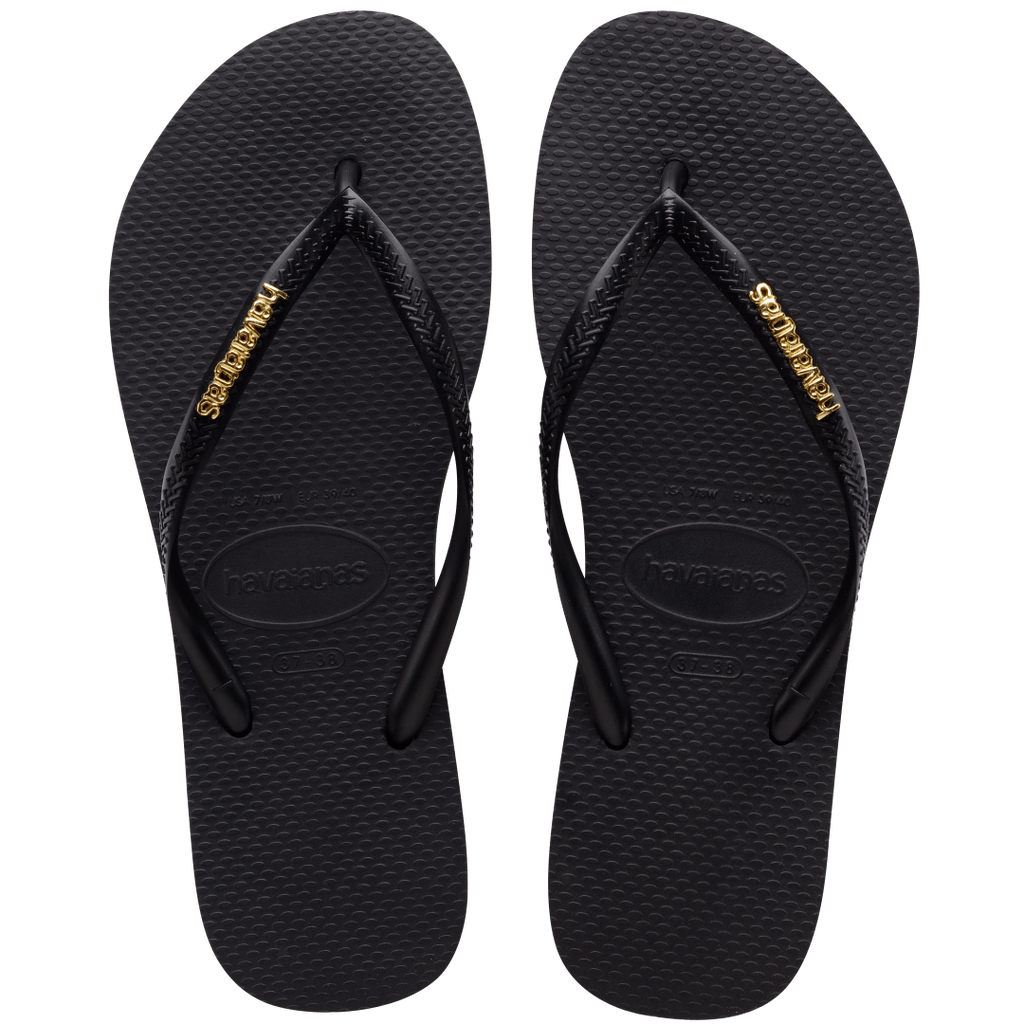 Women's Slim Logo Metallic Flip Flops