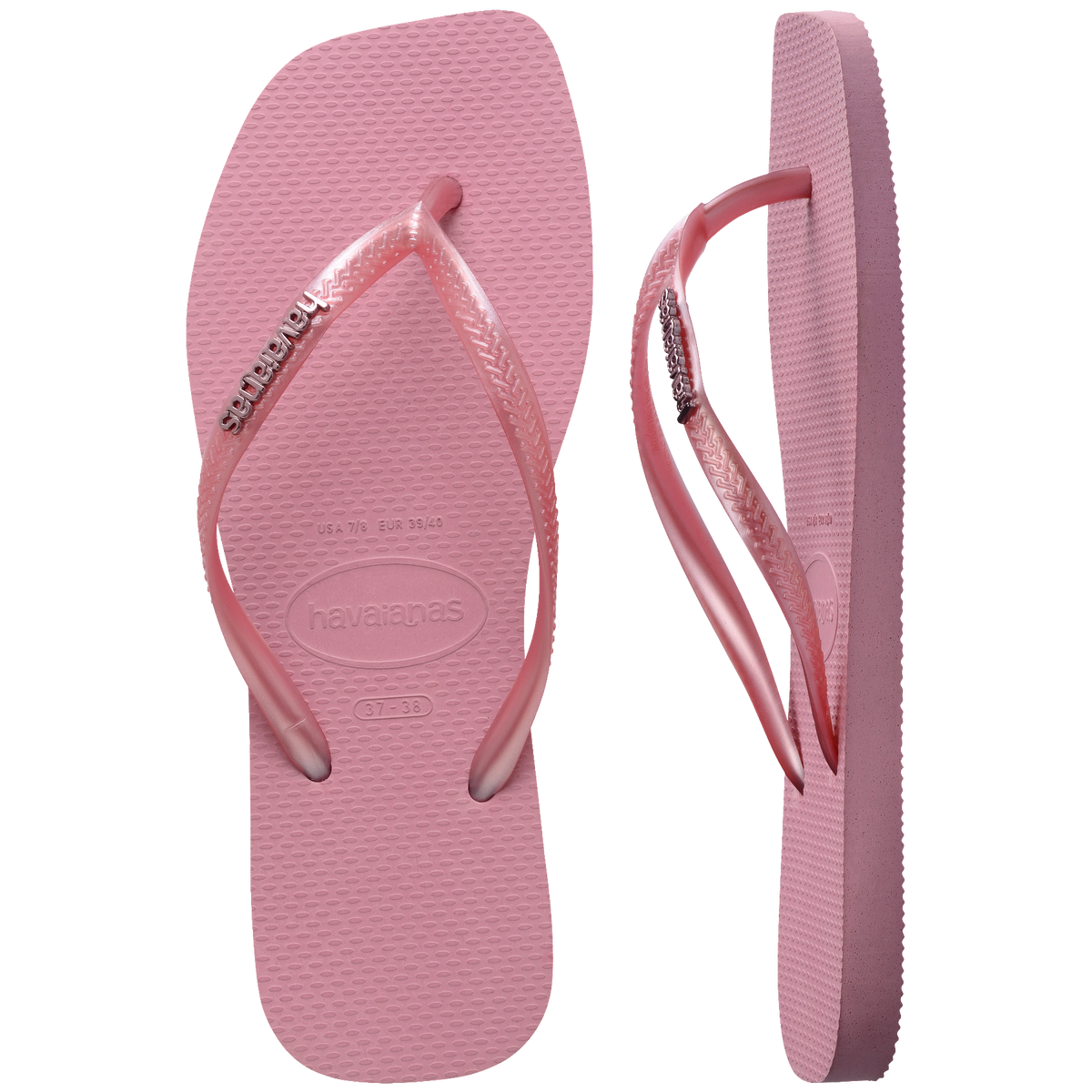 Women's Slim Square Logo Metallic Flip Flops