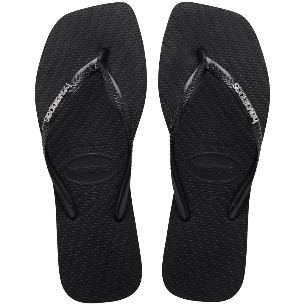 Women's Slim Square Logo Metallic Flip Flops