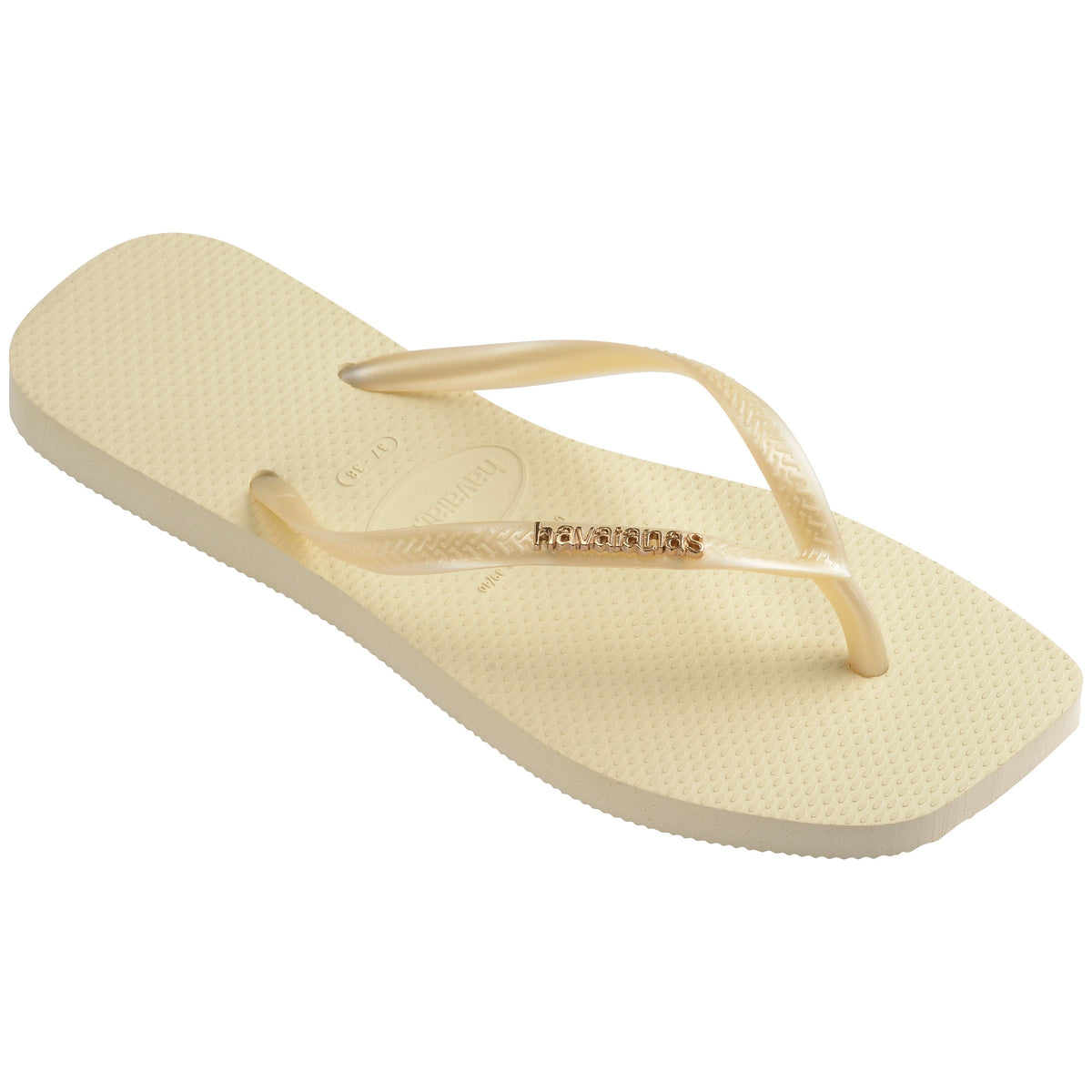Women's Slim Square Logo Metallic Flip Flops