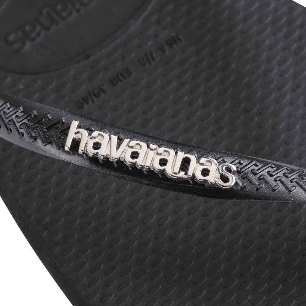 Women's Slim Square Logo Metallic Flip Flops