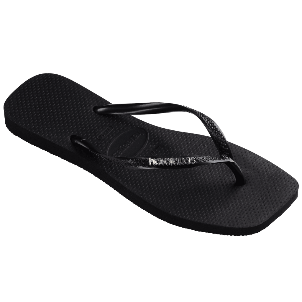 Women's Slim Square Logo Metallic Flip Flops